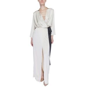 Sandro Ferrone Silk Wrap Maxi Dress with Belt Women Beige Dresses